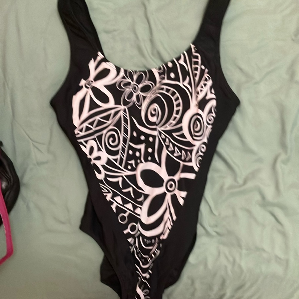 Black and White One Piece Swimsuit with Tribal Patterns